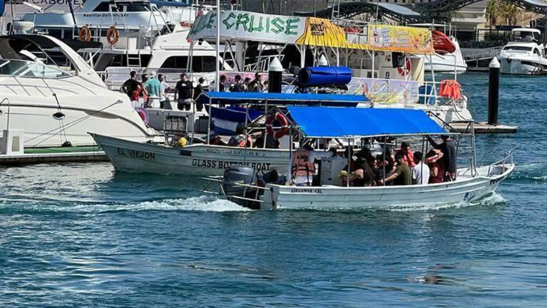 turistas lancha panga marina los cabos